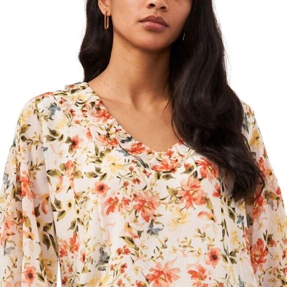 1.State NWT Blouson Sleeve Ruffle V-Neck Floral Blouse in Daybreak Watercolor 1X - Picture 7 of 13